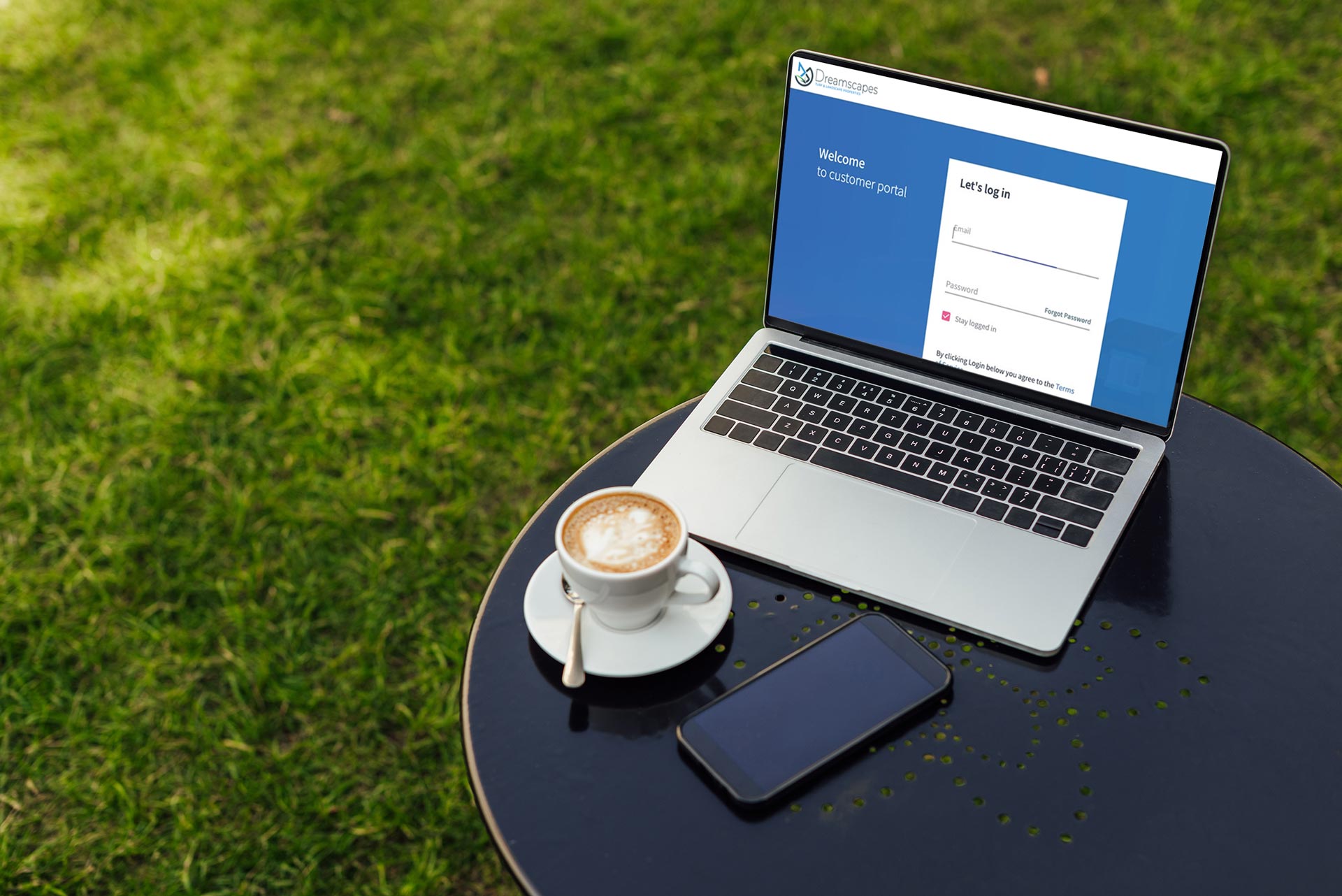 Customer portal open on a laptop