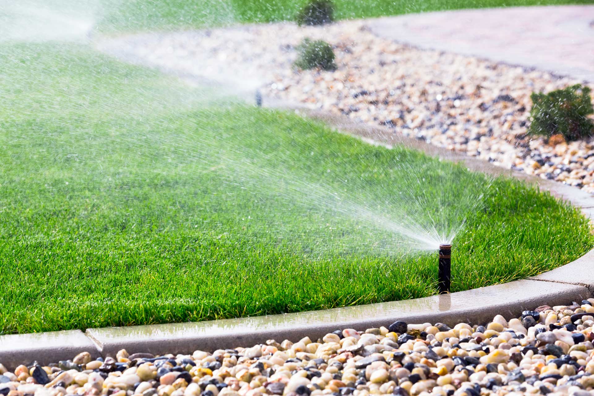 Irrigation system watering healthy turf